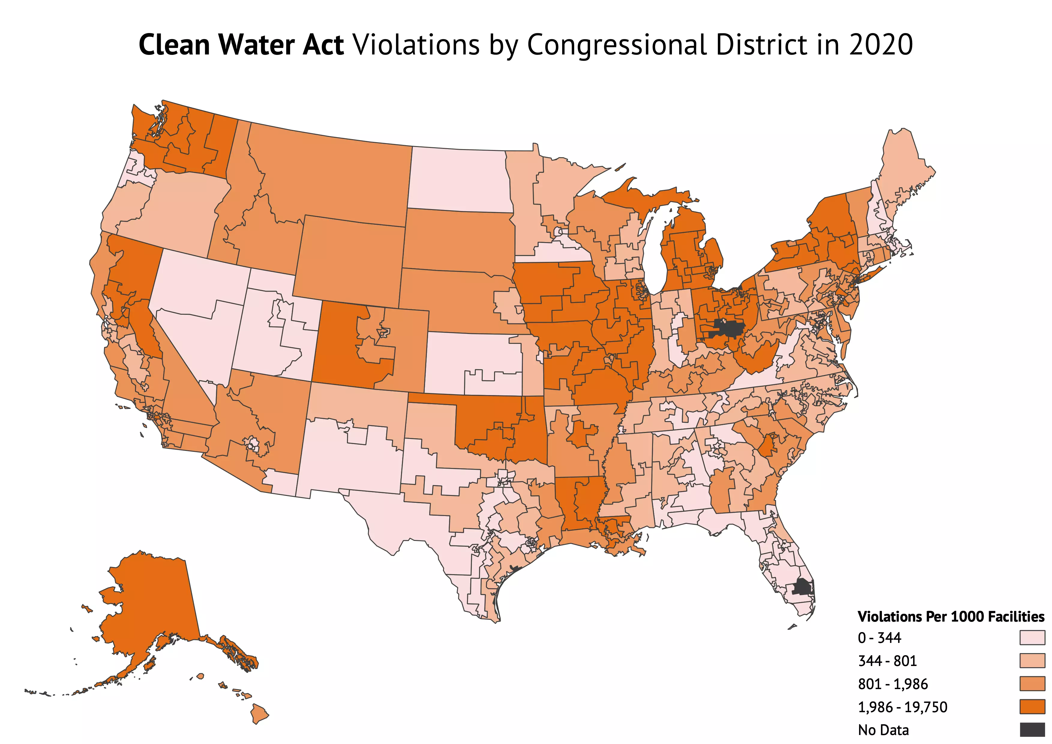 Map of 2020 Clean Water Act Violations by Legislative District